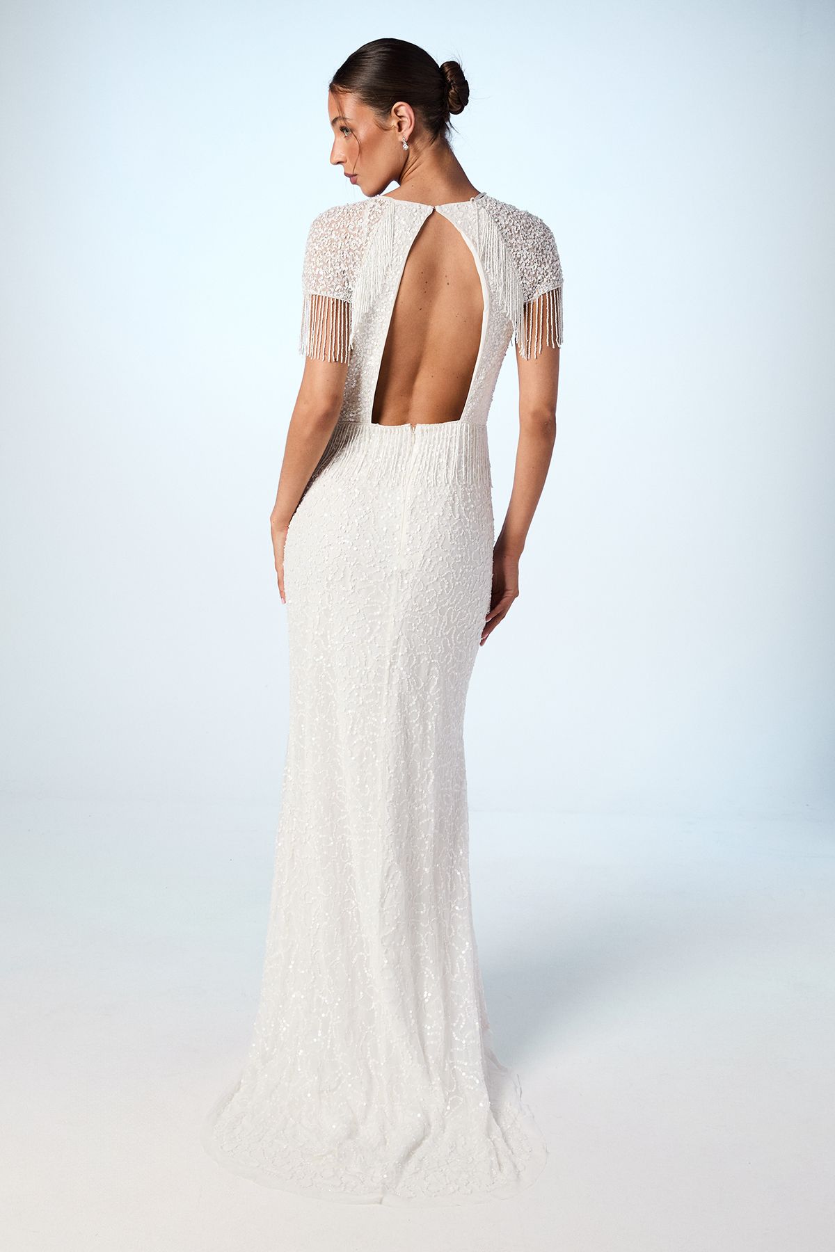 Coast Fringe Embellished Cape Wedding Dress Ivory image 3