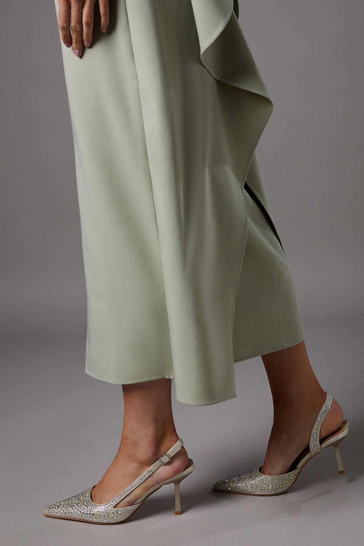 Coast Tigerlilly Diamante Glitter Textile Sling Back High Stiletto Heel Court Shoes Gold image 1