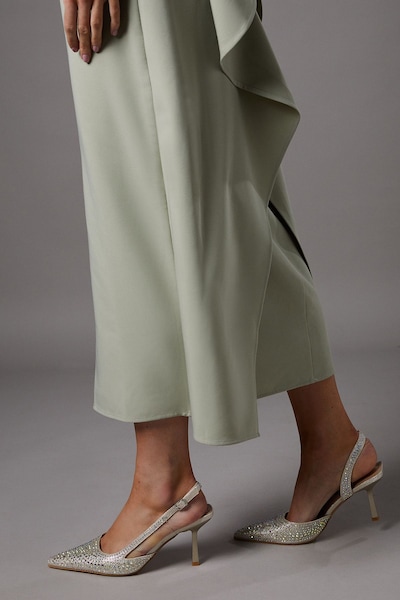 Coast Tigerlilly Diamante Glitter Textile Sling Back High Stiletto Heel Court Shoes Gold