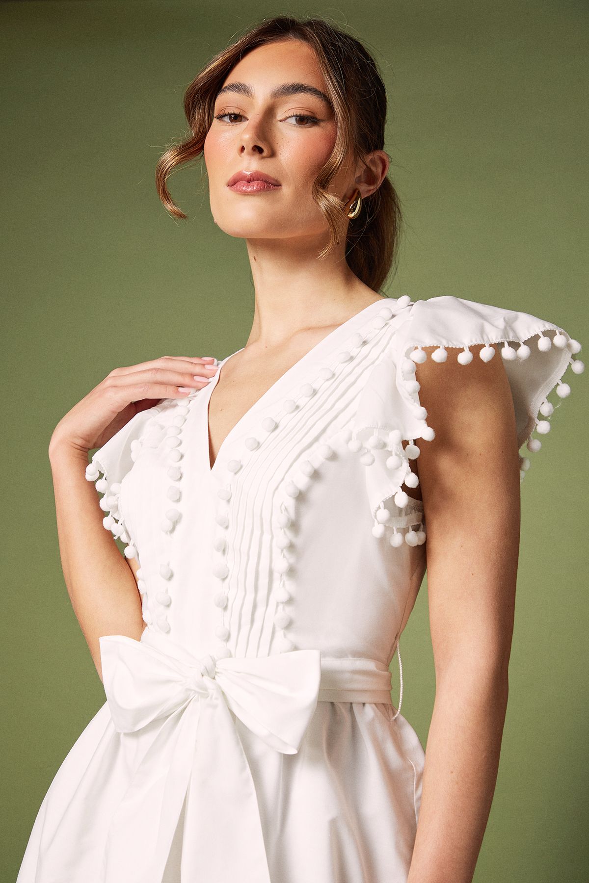 Coast Pom Pom Trim Dress White image 2