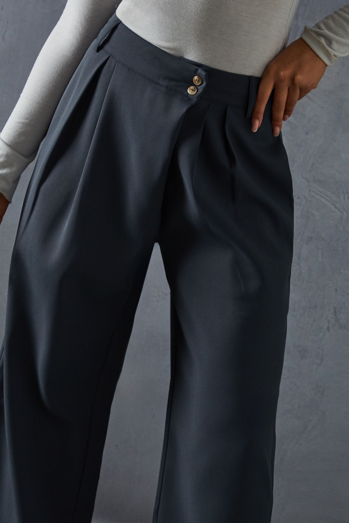 MissPap Wide Leg Asymmetric Waistband Trousers Charcoal image 4