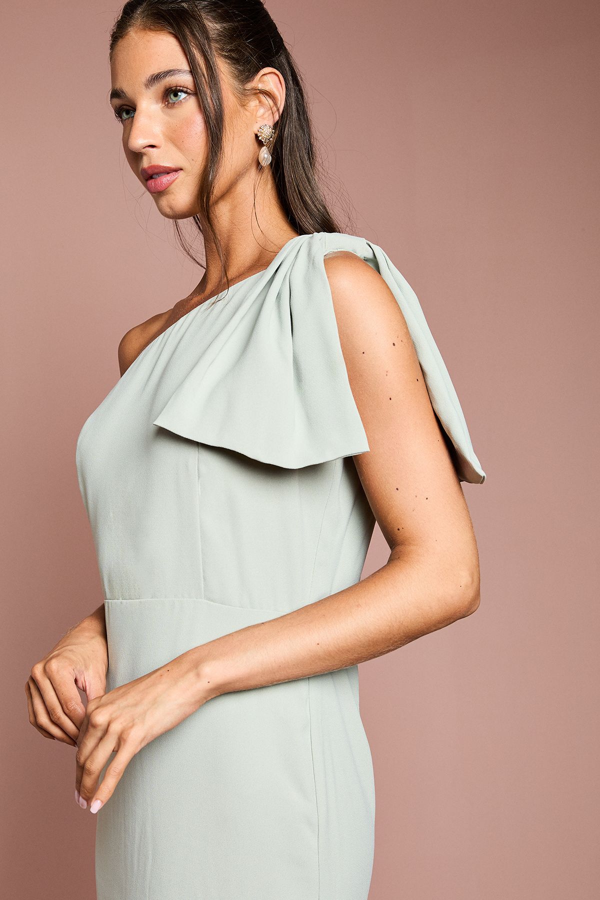 Coast Coast Honoured Bow One Shoulder Maxi Bridesmaid Dress Sage image 3