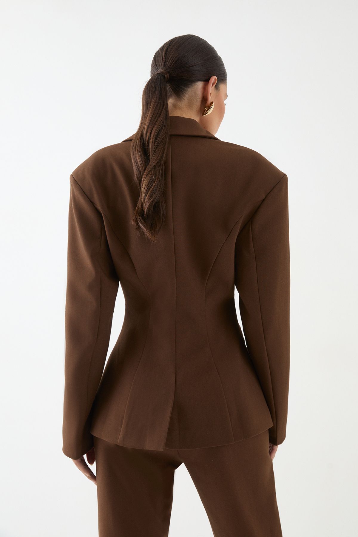 MissPap Tailored Dipped Waist Blazer Chocolate image 3