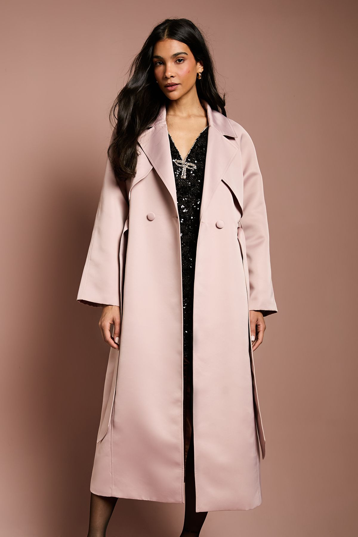 Coast Blush Satin Occasion Belted Trench Coat Blush image 4