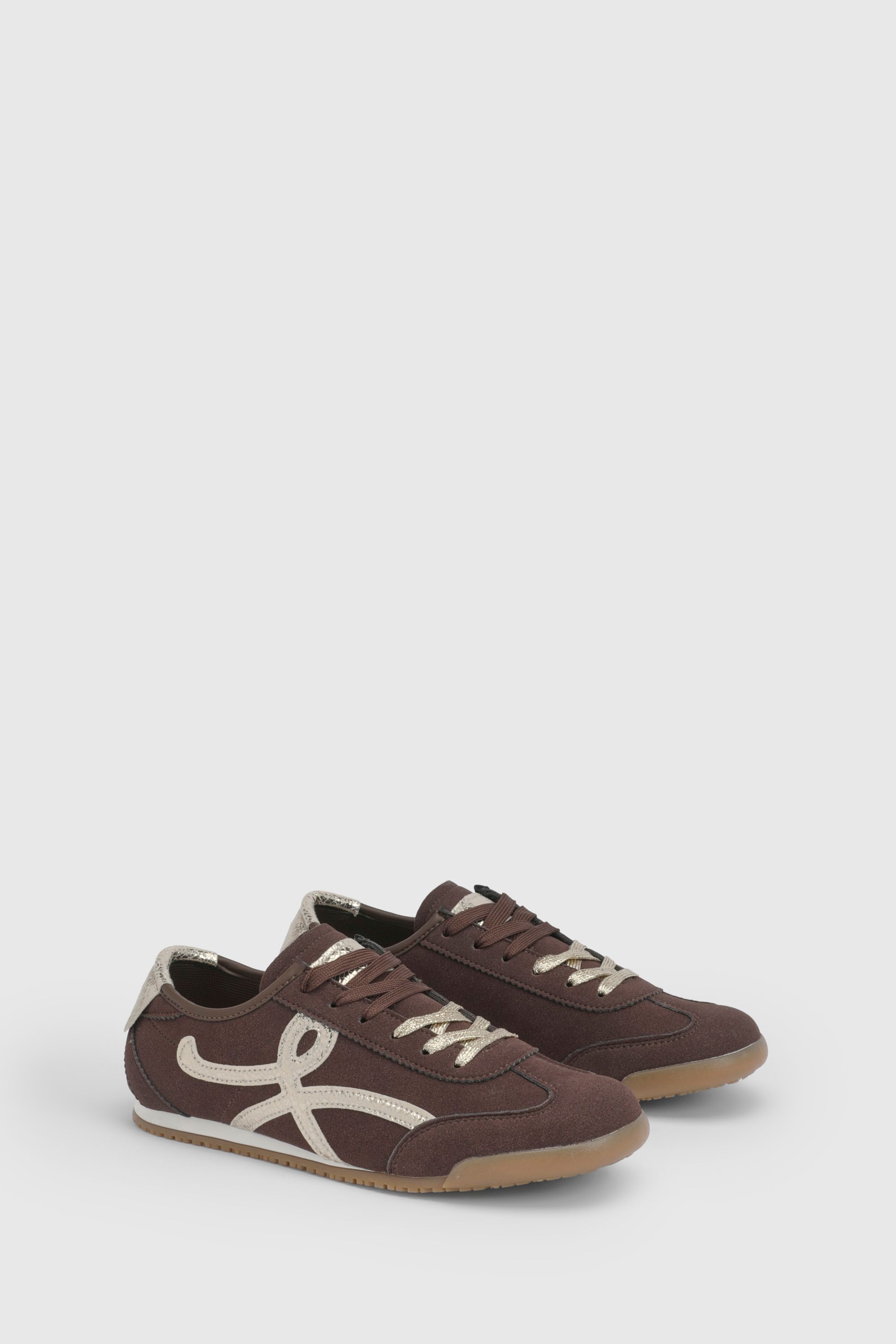 Oasis Patrick Faux Suede Lace Up Trainers Chocolate