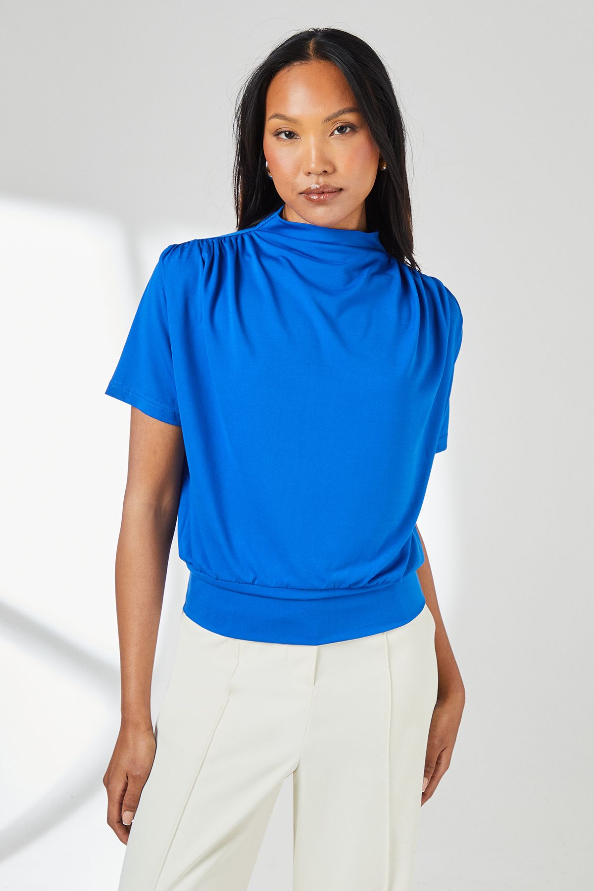 Principles Cobalt Drape Detail High Neck Jersey Top Cobalt image 1