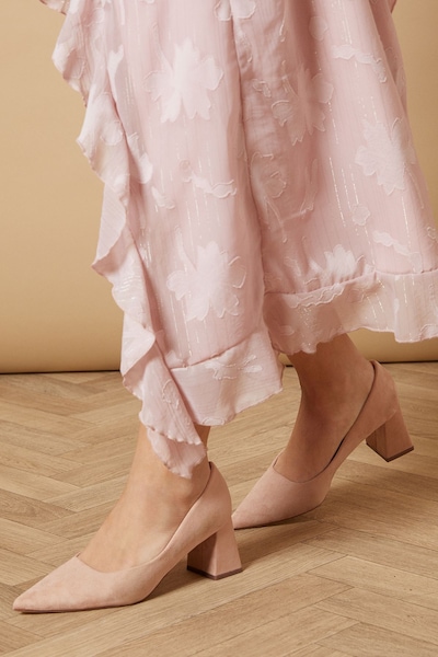 Oasis Vern Faux Suede Pointed Block Court Shoes Blush