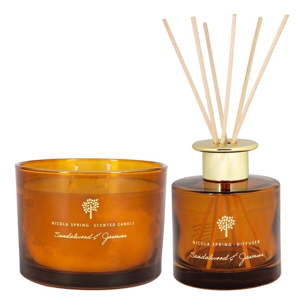 Nicola Spring Sandalwood & Jasmine Candle & Diffuser Set - 350g Jar + 200ml Diffuser
