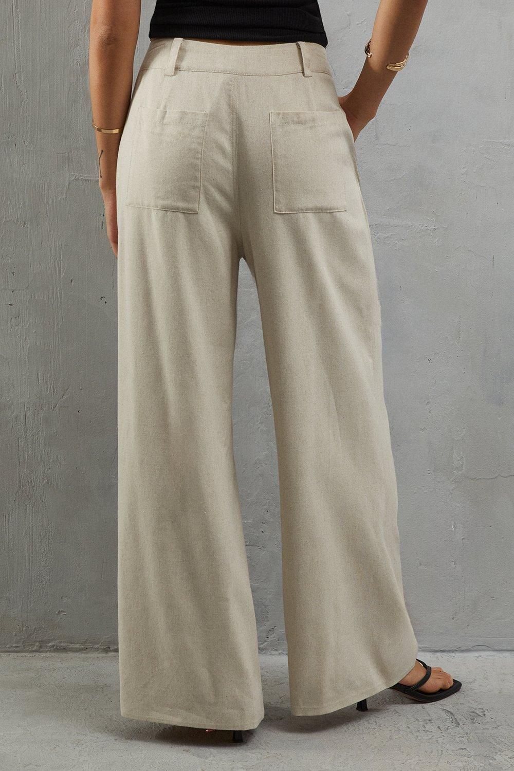 Warehouse Linen High Waist Wide Leg Trouser Natural image 3