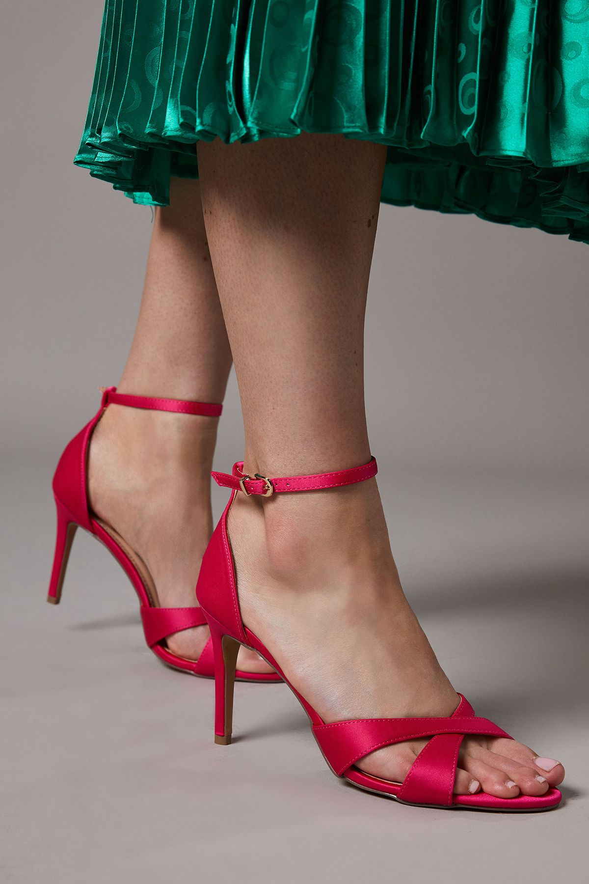 Coast Cadenza Satin Cross Strap High Stiletto Heel Sandals Magenta image 4