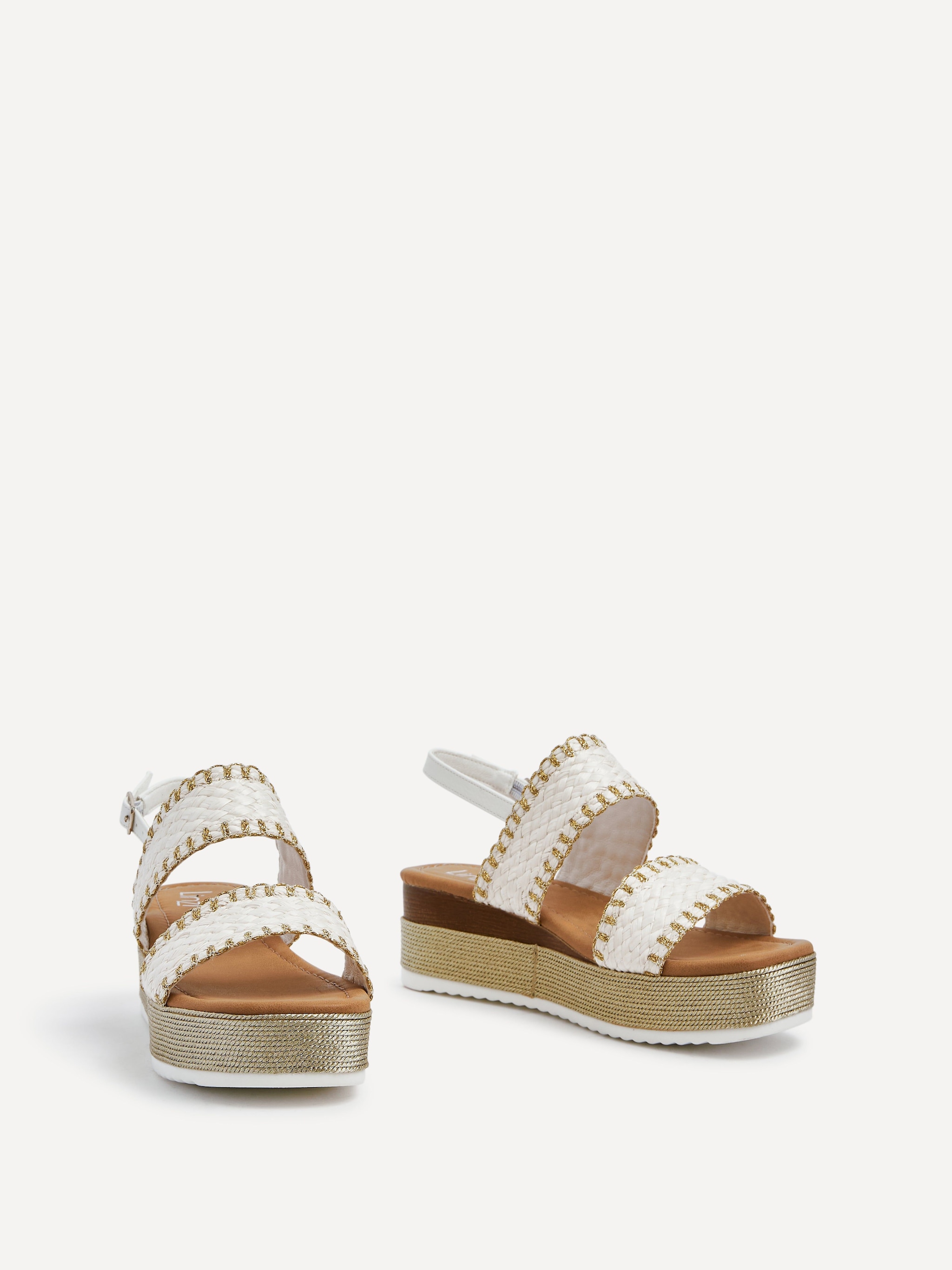 Linzi Willow White & Gold Crochet Inspired Two Part Flatform Sandal image 3