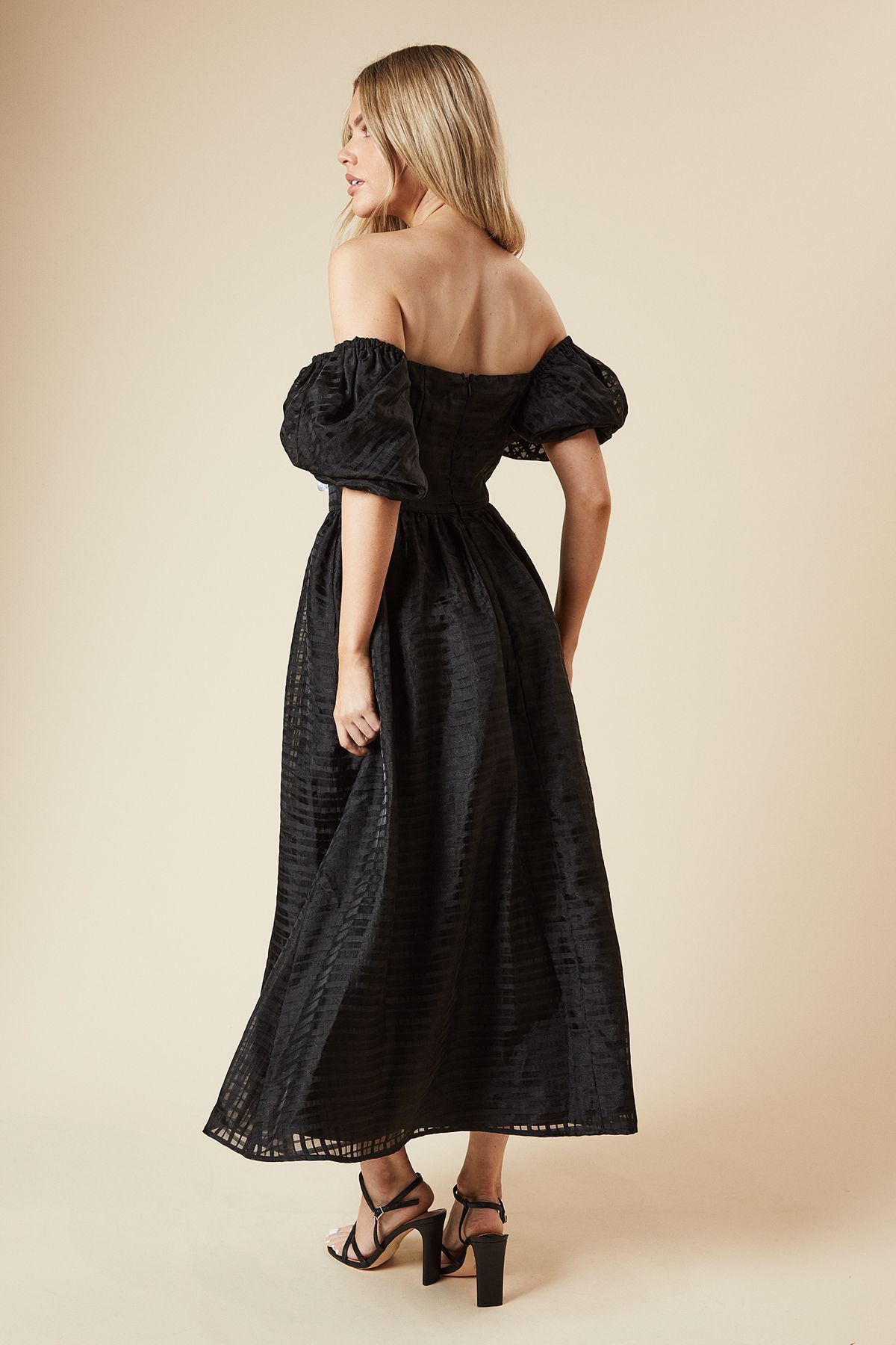 Dorothy Perkins DP Luxe Seersucker Square Neck Midi Dress Black image 3