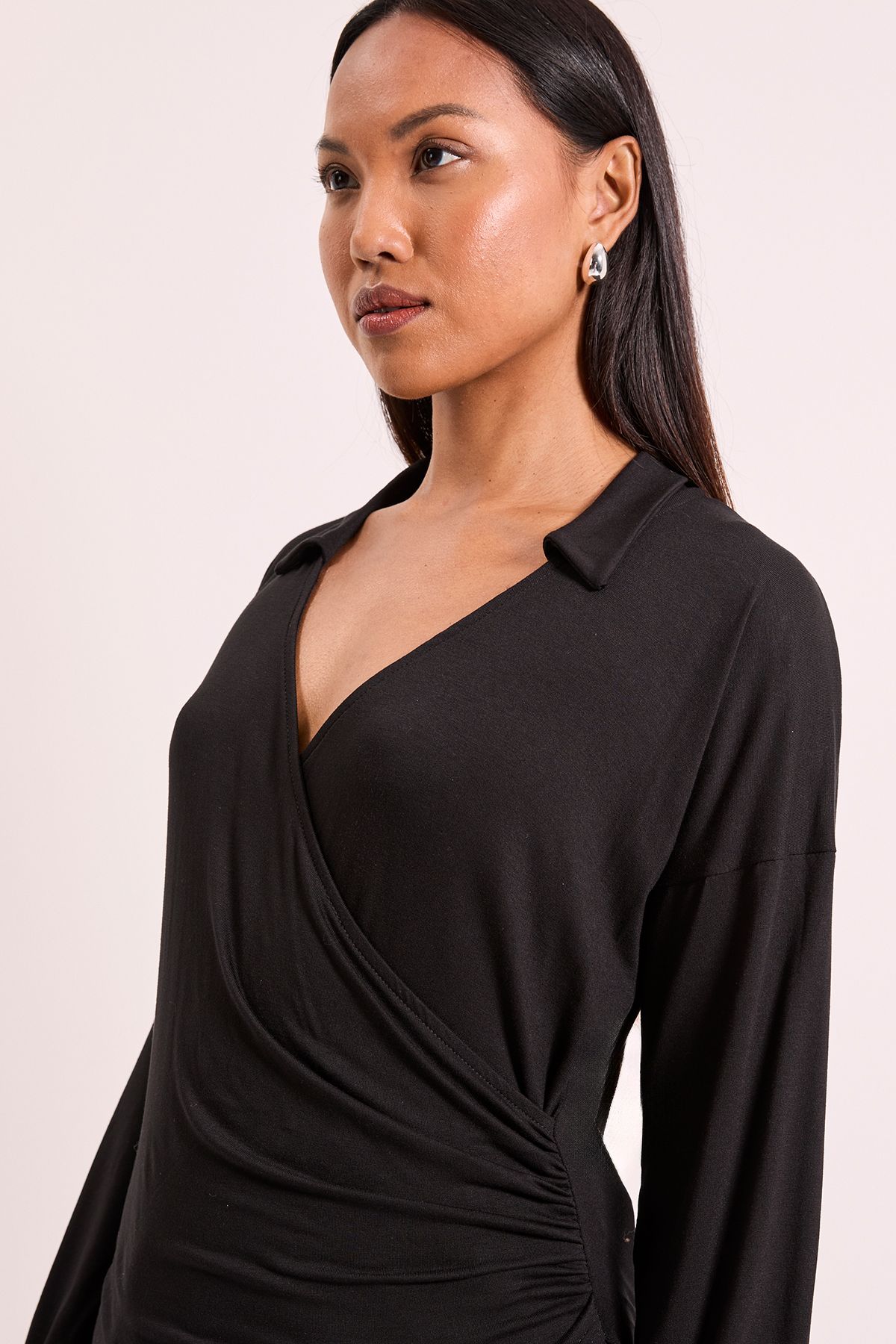 Principles Black Wrap Front Jersey Shirt Black image 2