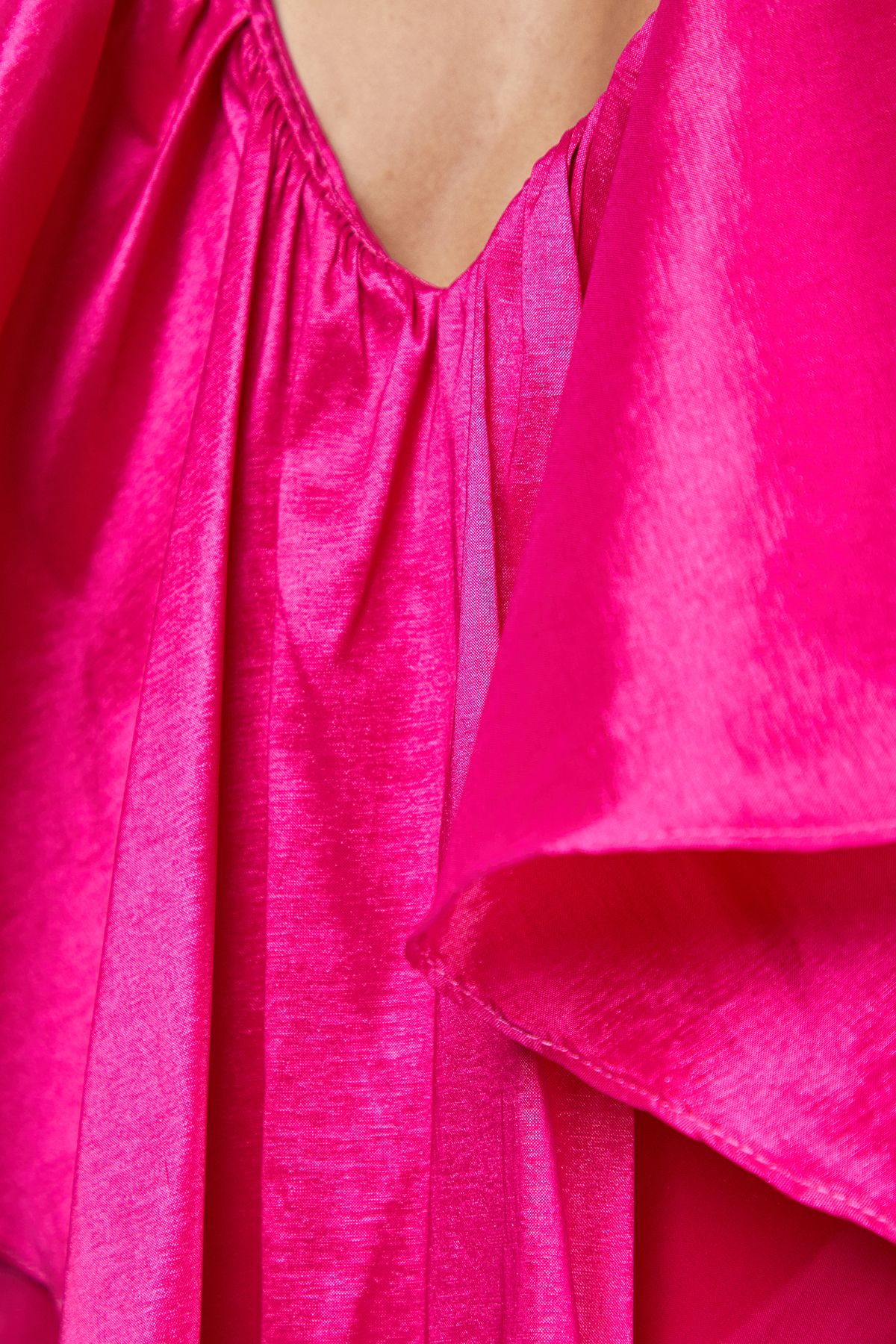 Warehouse Taffeta Frill V Neck Smock Mini Dress Magenta Pink image 5