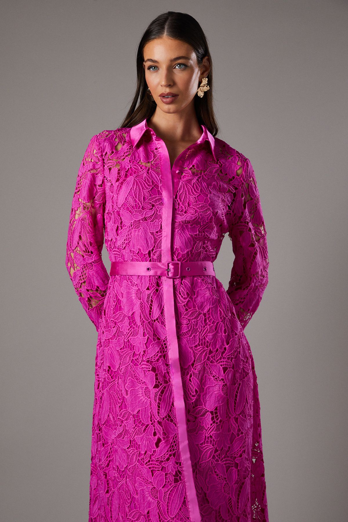 Coast Lace Shirt Dress Magenta image 2
