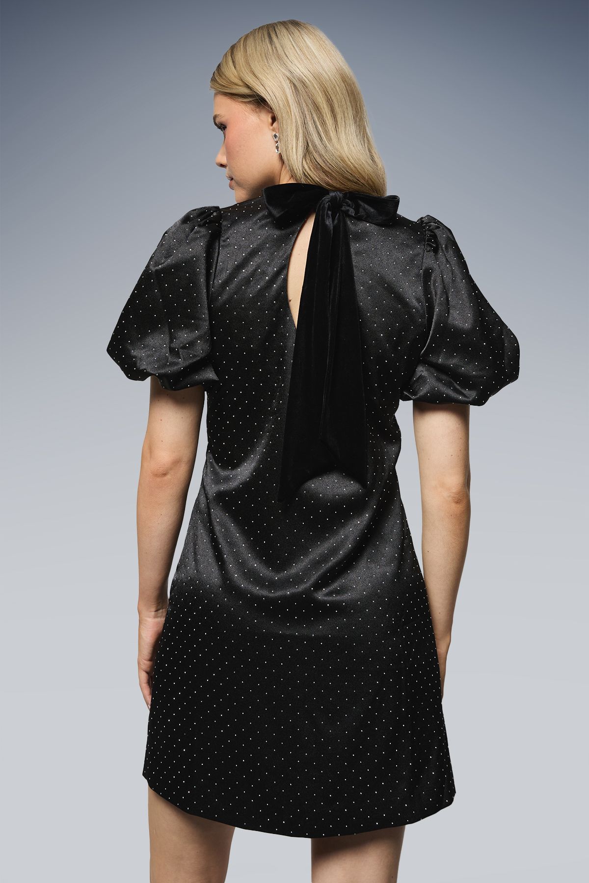 Dorothy Perkins DP Luxe Diamante Satin Puff Sleeve Mini Dress Black image 3