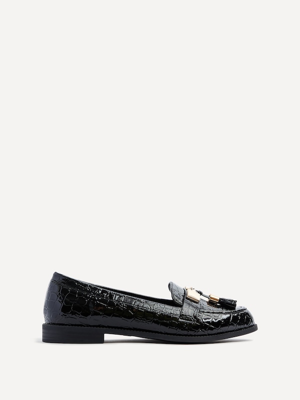 Linzi Tonia Black Croc Patent Classic Loafer
