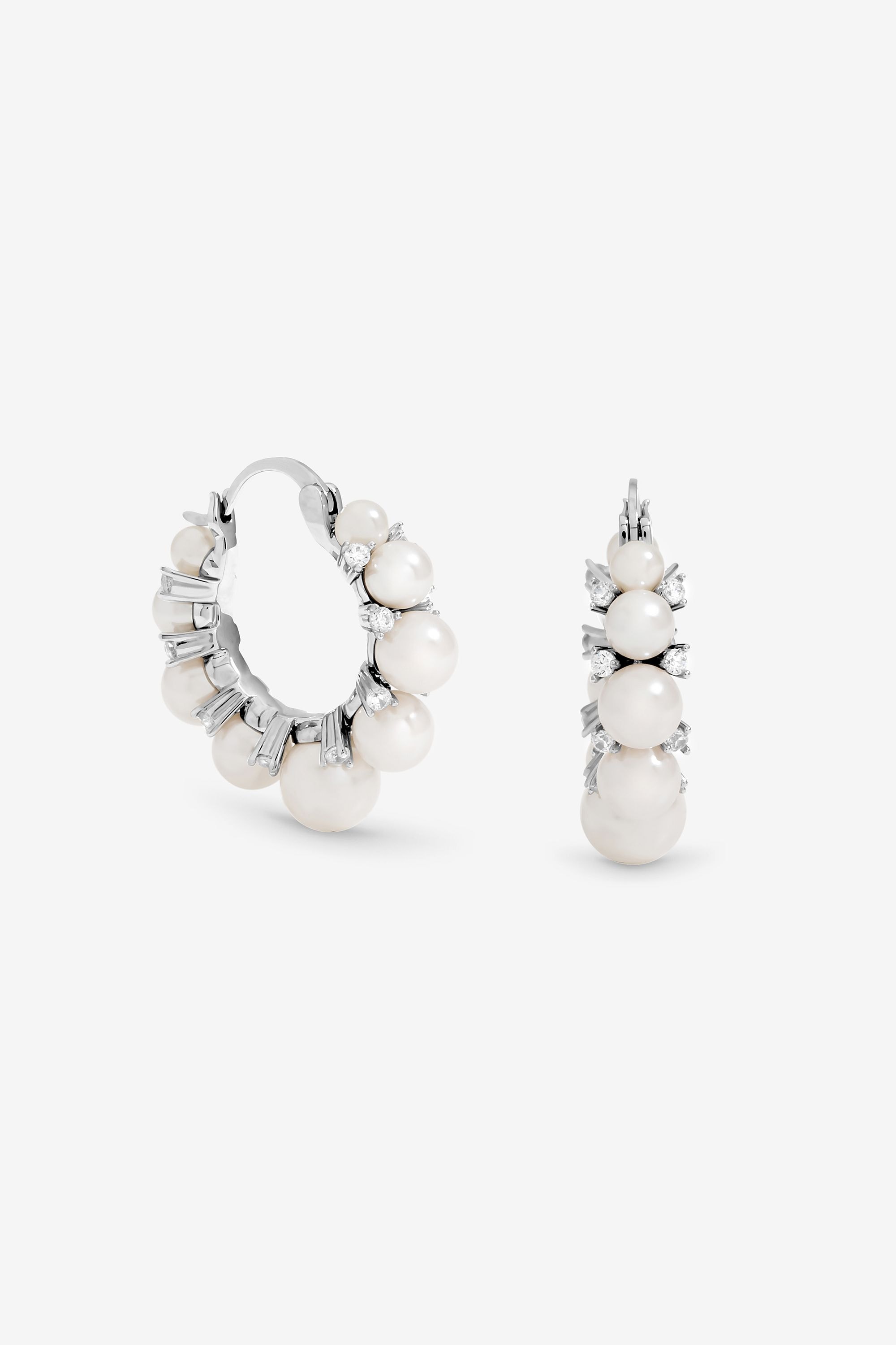 Jon Richard Rhodium Plated Pearl and Crystal Hoop Earrings image 1