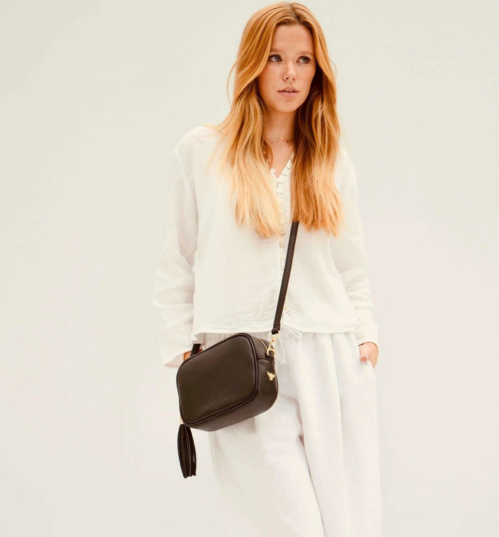 Apatchy London Black Leather Crossbody Bag With Black & Stone Maze Strap image 6