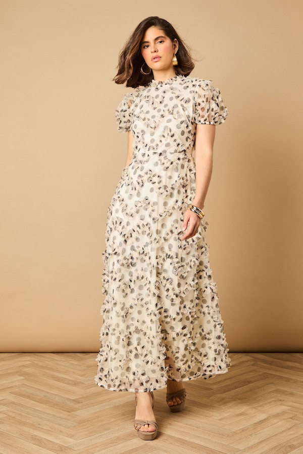 Oasis Printed Textured Maxi Dress Ivory