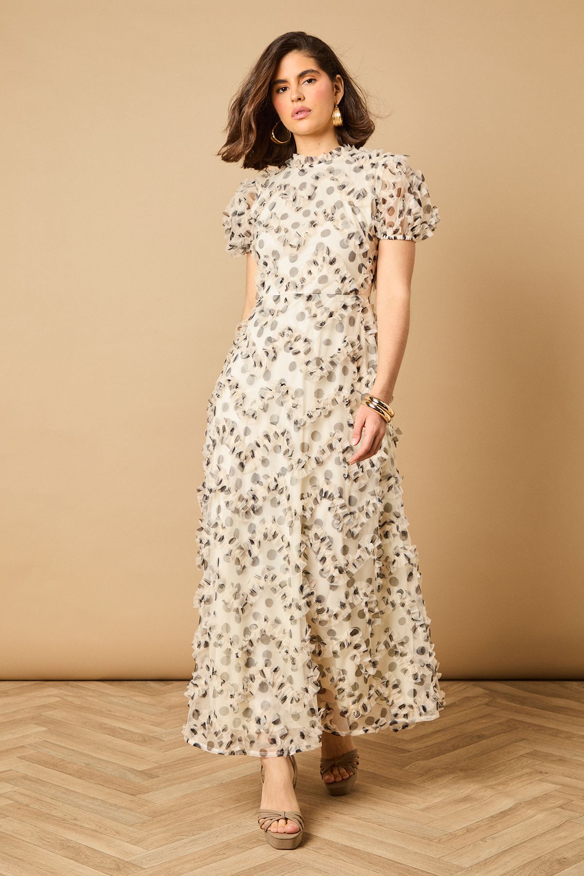 Oasis Printed Textured Maxi Dress Ivory