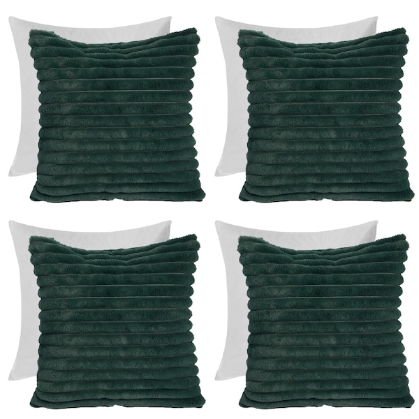 OHS 4 x Faux Fur Thick Rib Filled Cushion Covers