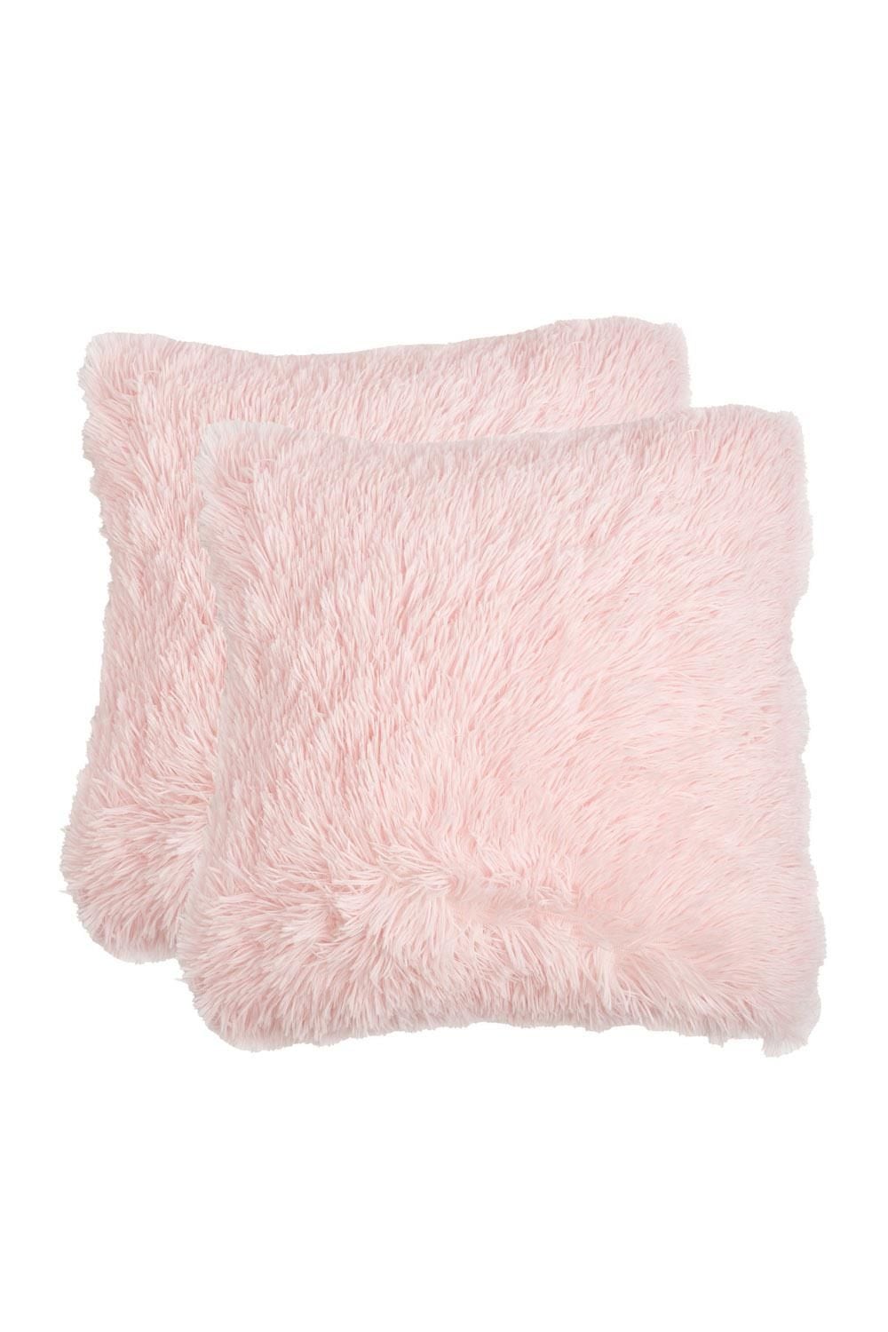 OHS Set of 2 Fluffy Shaggy Square Cushion Covers image 1
