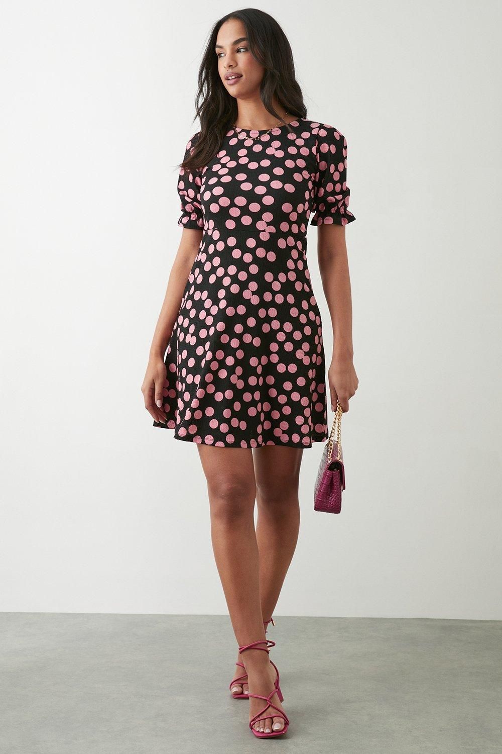 Dorothy Perkins Pink Spot Short Sleeve Mini Dress Black image 2
