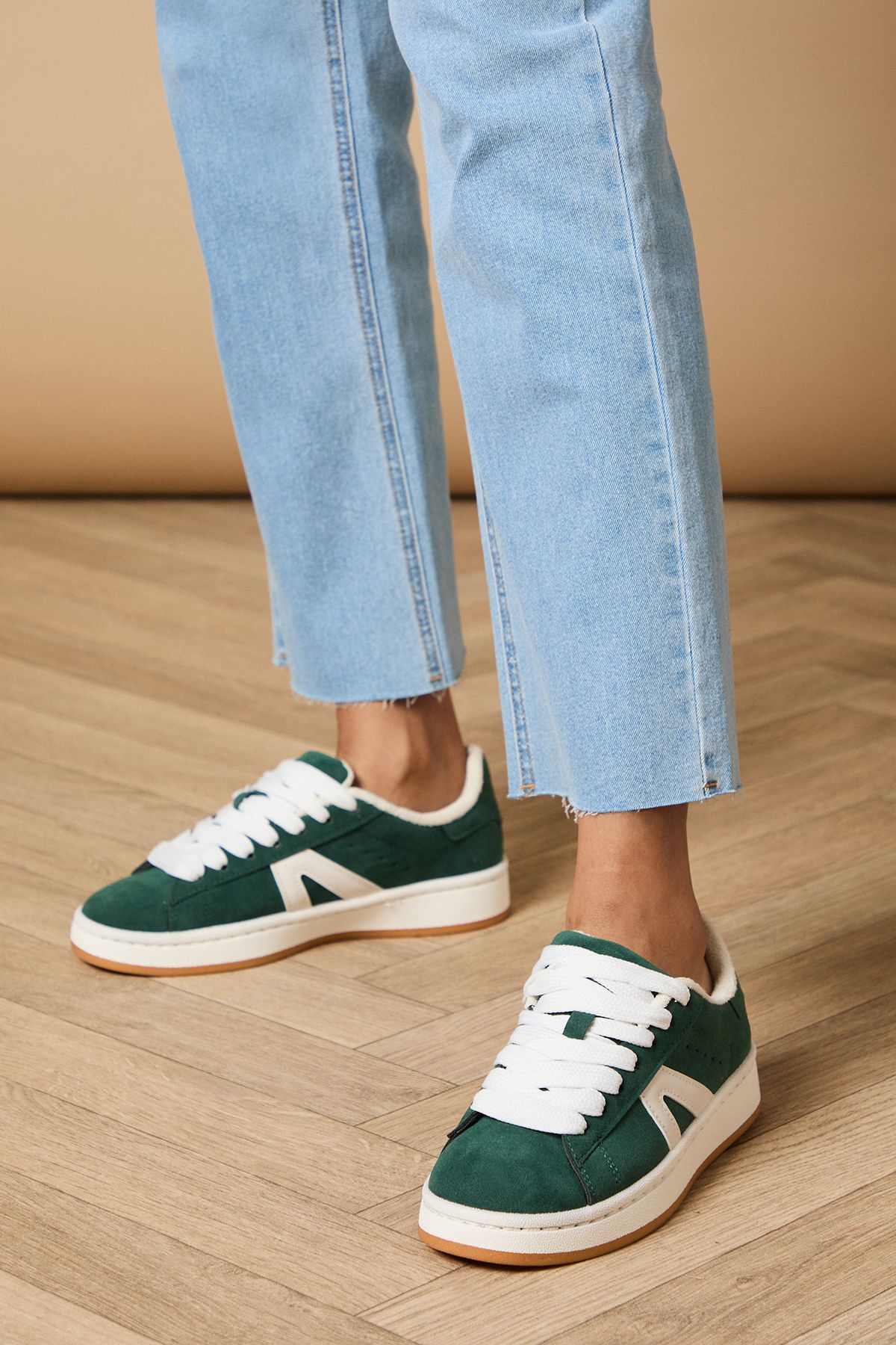 Oasis Dorianna Faux Suede Lace Up Trainers Green image 2