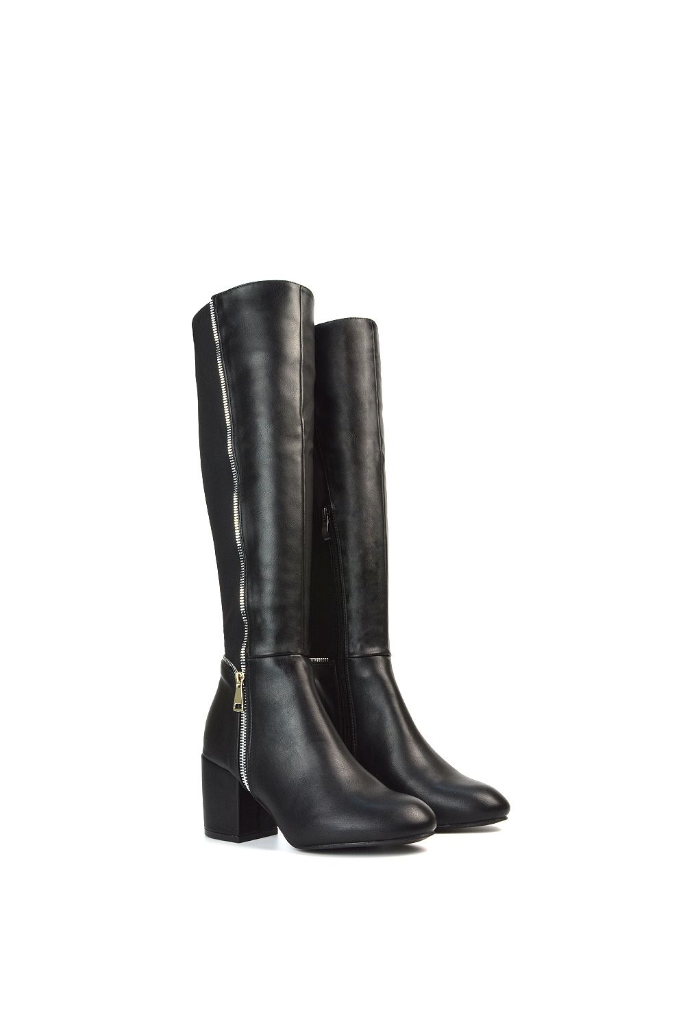 XY London 'Ronald' Silver Zip Up Knee High Boots With Mid Block Heel image 6