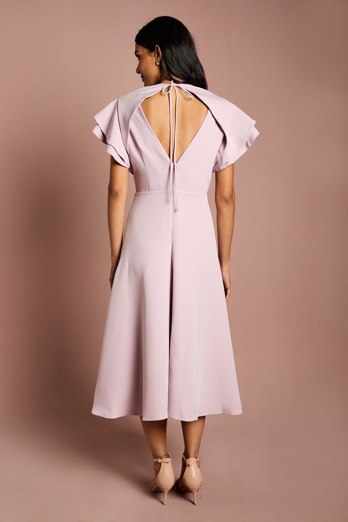 Coast Short Sleeve V Neck Wrap Front Midi Dress Mauve image 3
