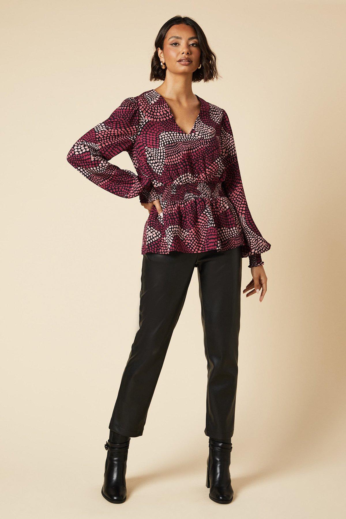 Dorothy Perkins Tall Pink Spot V Neck Shirred Waist Blouse Pink image 2