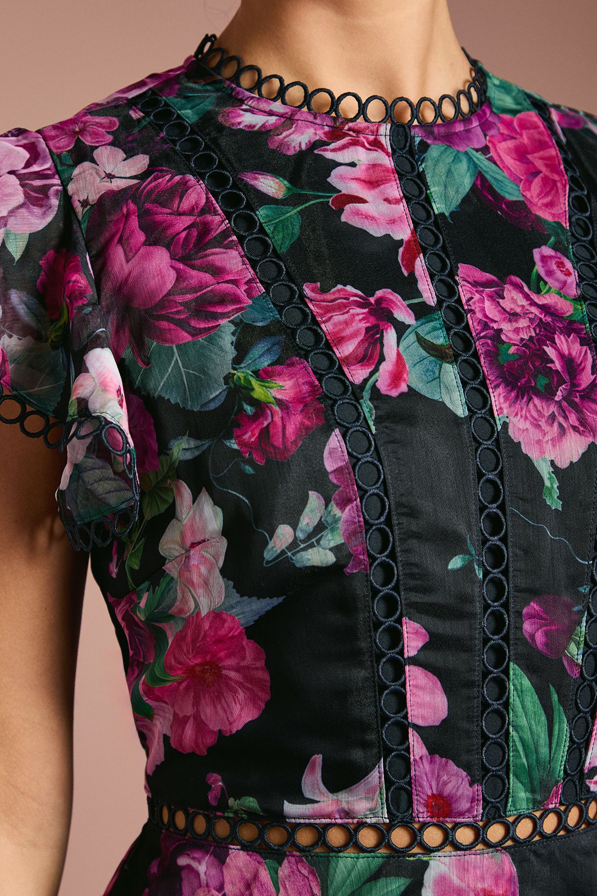 Coast Lace Trim Tiered Organza Midi Dress Navy image 5