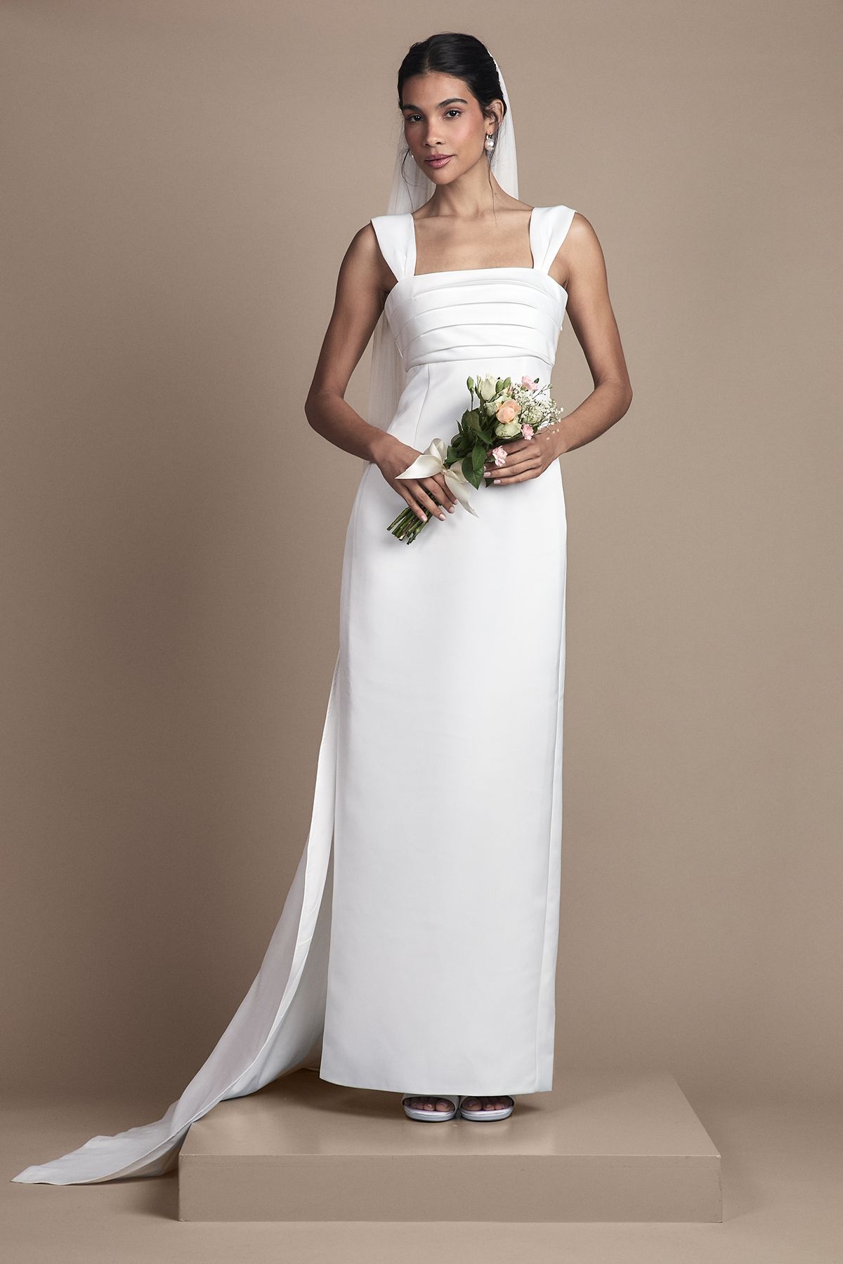 Coast Satin and Ponte Column Wedding Dress Ivory image 1