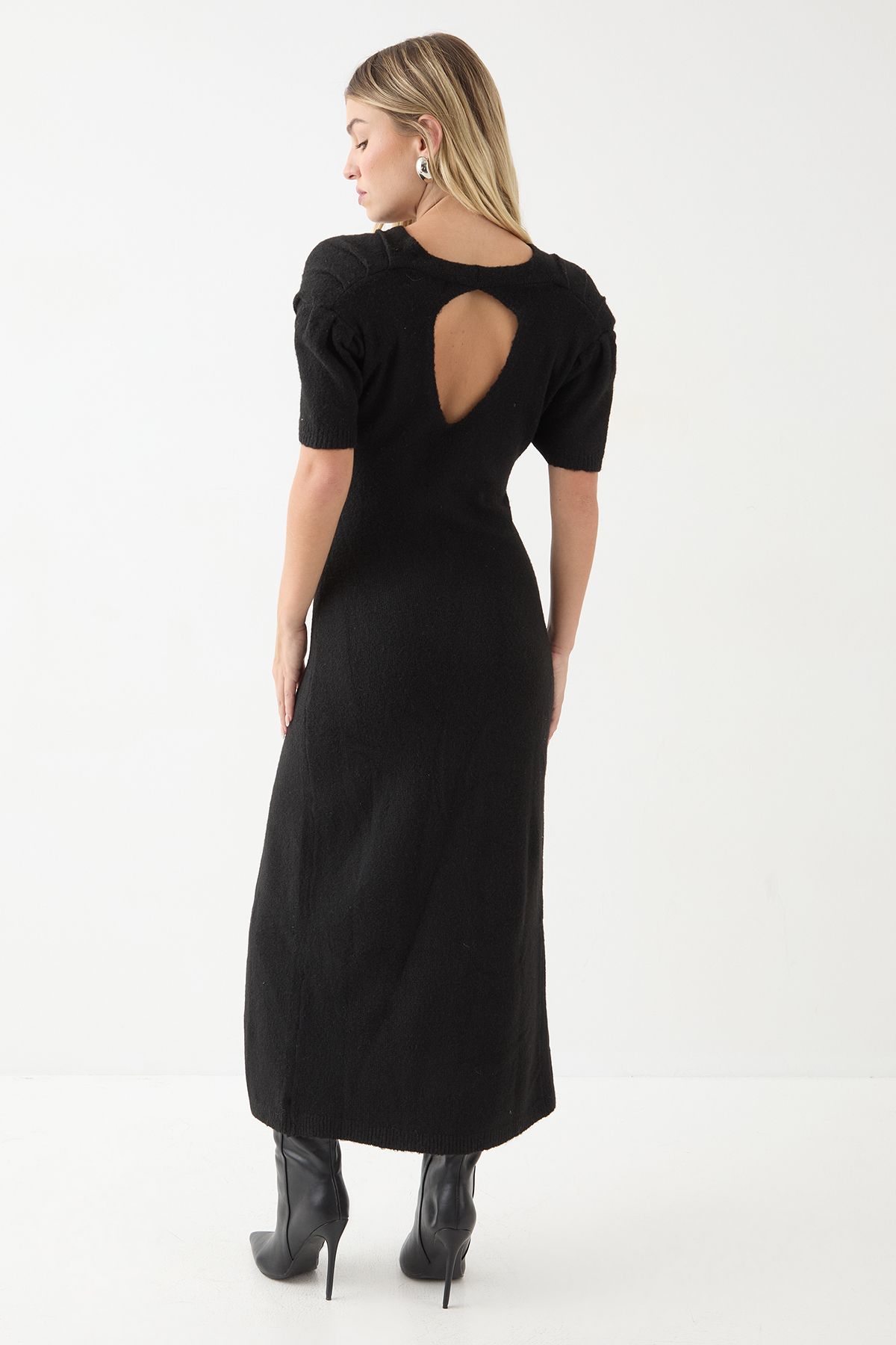 MissPap Knitted Wrap Front Split Hem Maxi Dress Black image 3