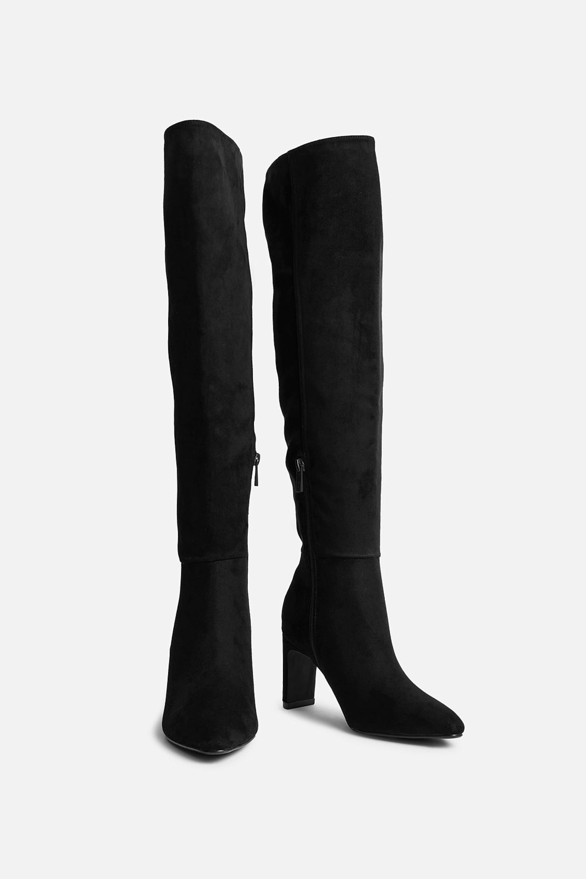 Linzi Demand Black Faux Suede Over The Knee Block Heeled Boot image 3