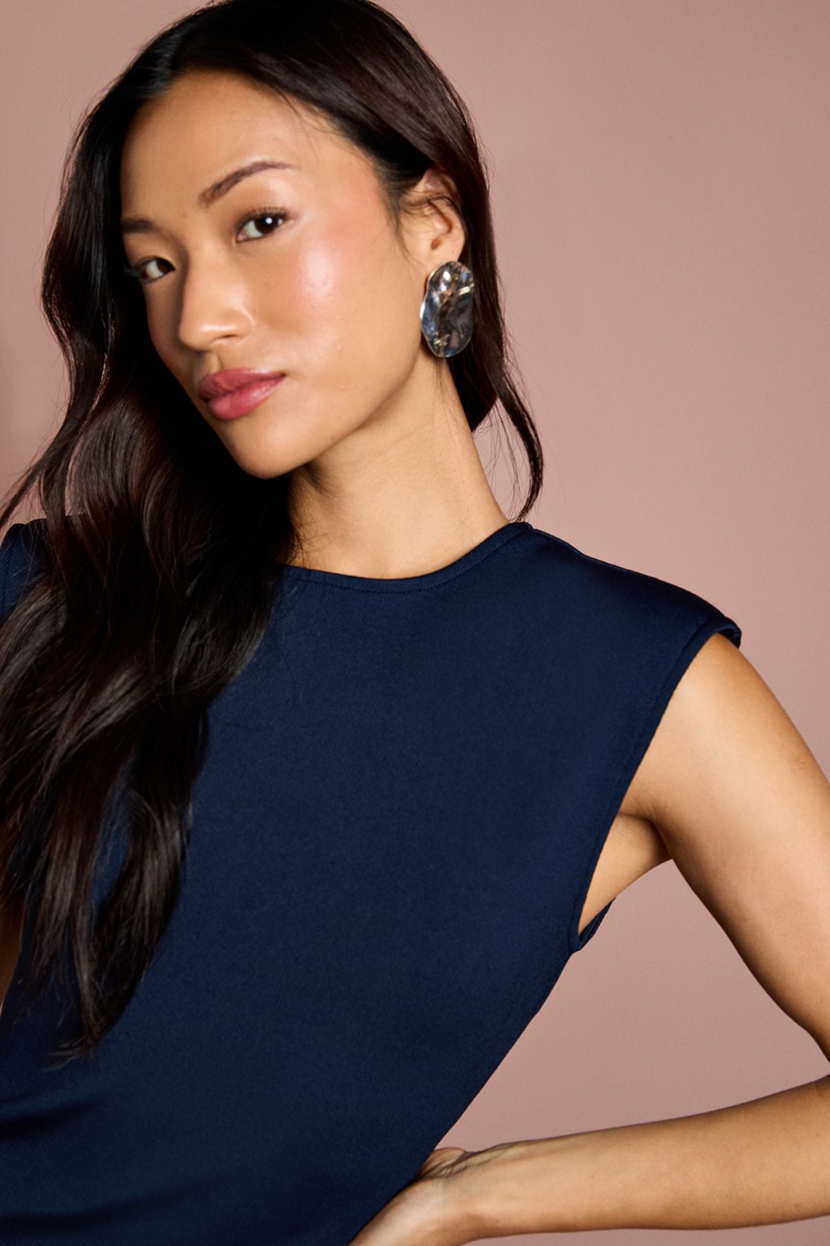 Coast Bandage Knit Fringed Hem Midi Dress Navy image 4