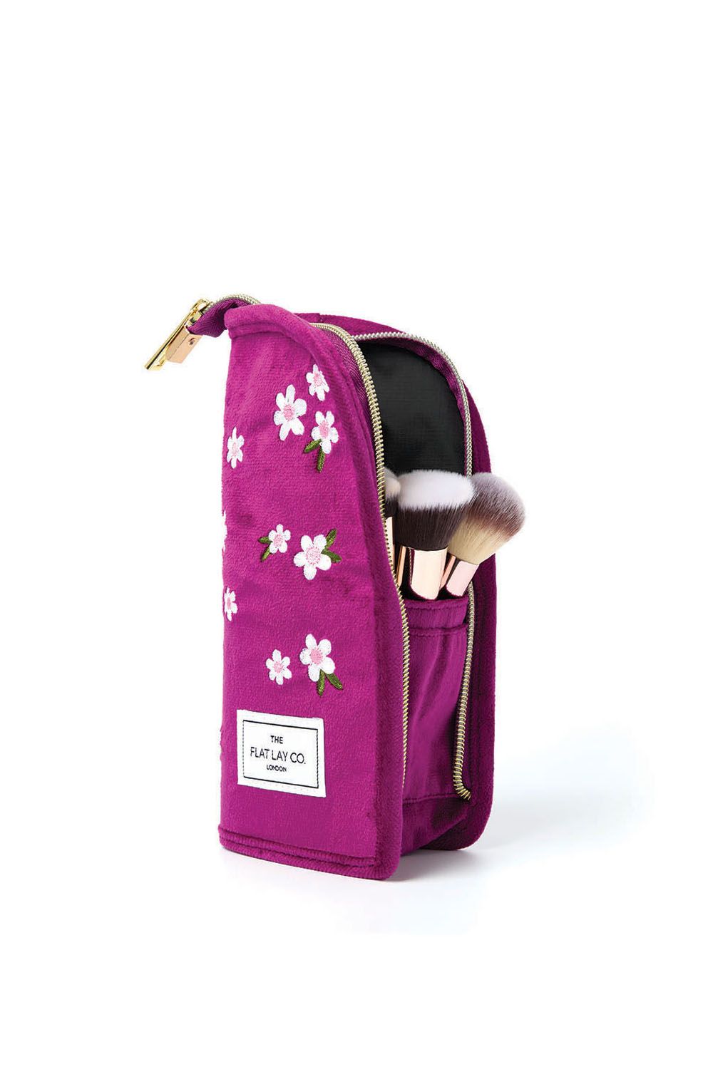 The Flat Lay Co Brush Holder in Embroidered Daisy Plum Velvet Multi image 3