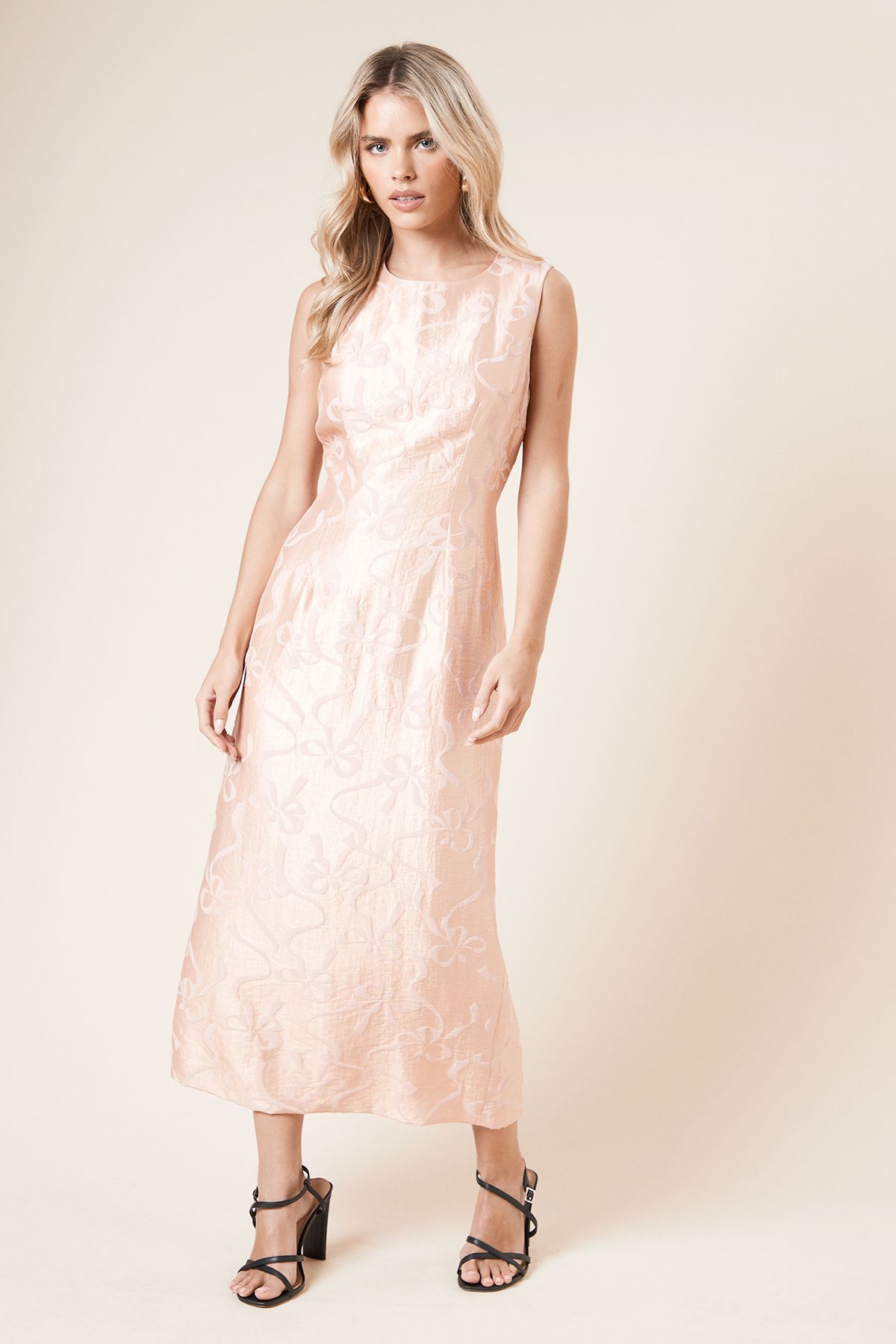 Dorothy Perkins Petite DP Luxe Satin Bow Print Midi Dress Pink image 1