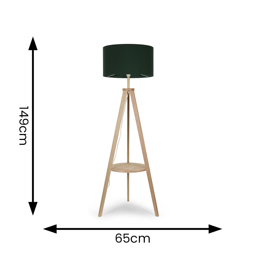 ValueLights Morrigan Natural Wood Tripod Floor Lamp with Fabric Drum Lamp Shade image 5