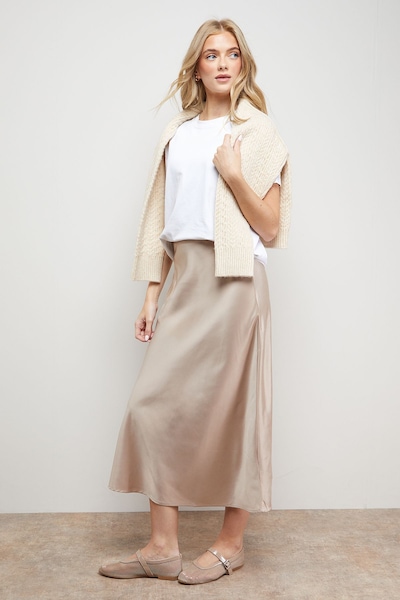Oasis Bias Cut Satin Midi Skirt Champagne