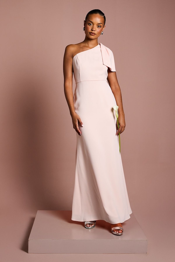 Coast Coast Honoured Petite Bow One Shoulder Maxi Bridesmaid Dress Blush