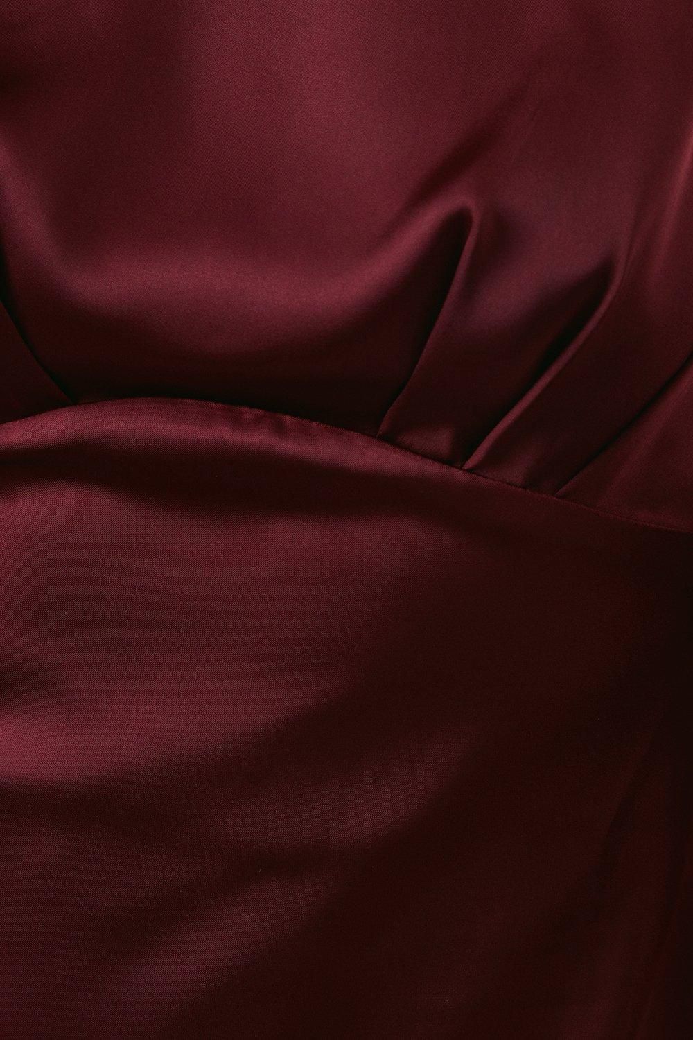 Coast Coast Honoured Sleeveless High Neck Tie Shoulder Satin Maxi Bridesmaid Dress Malbec image 5