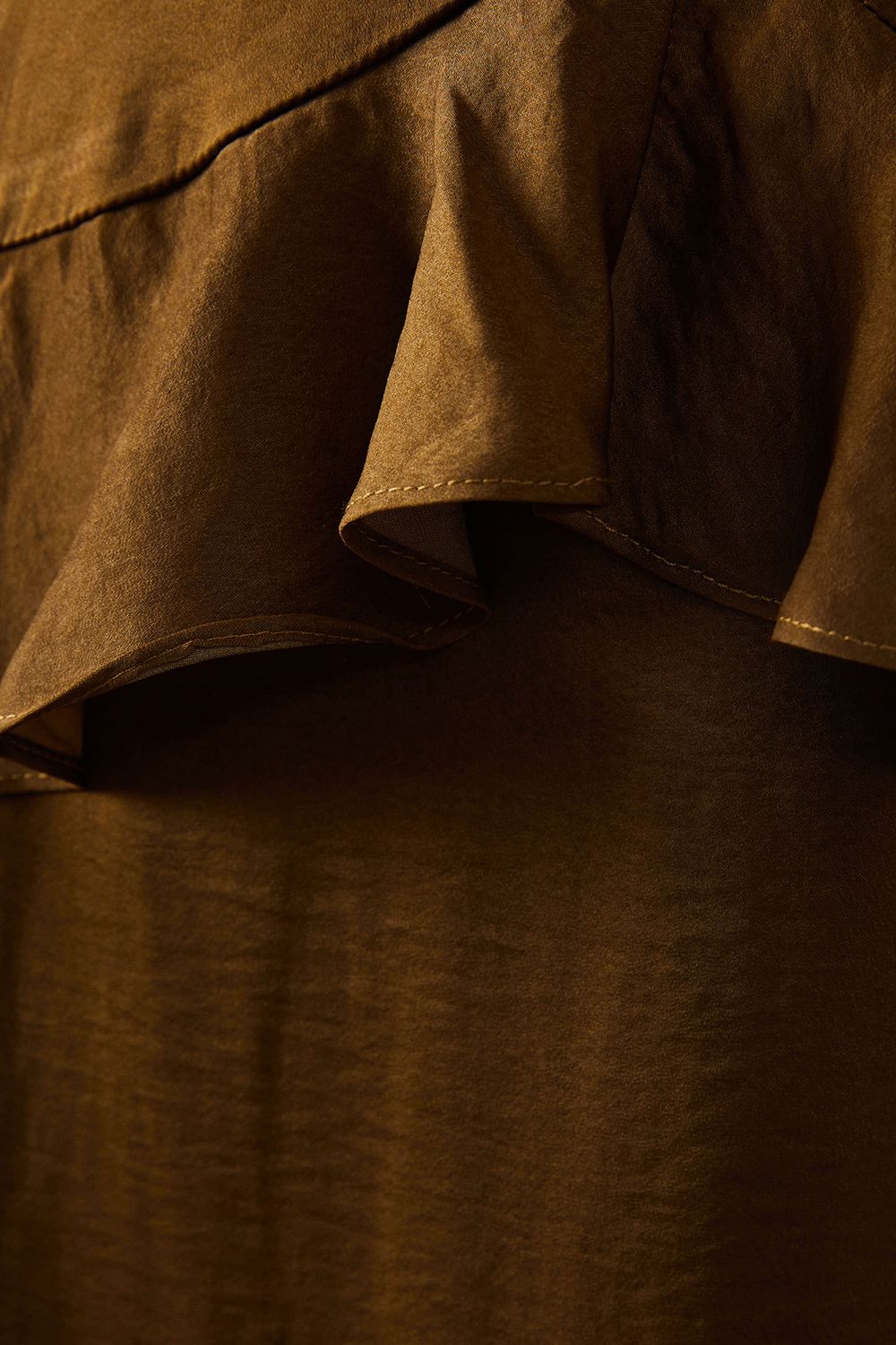 Warehouse Satin Tie Neck Ruffle Midi Dress Olive image 5