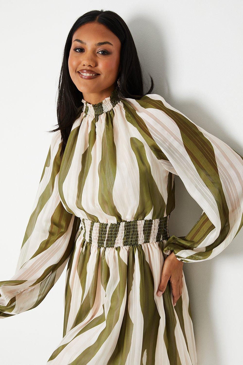 Coast Printed High Neck Blouson Sleeve Mini Dress Olive image 5