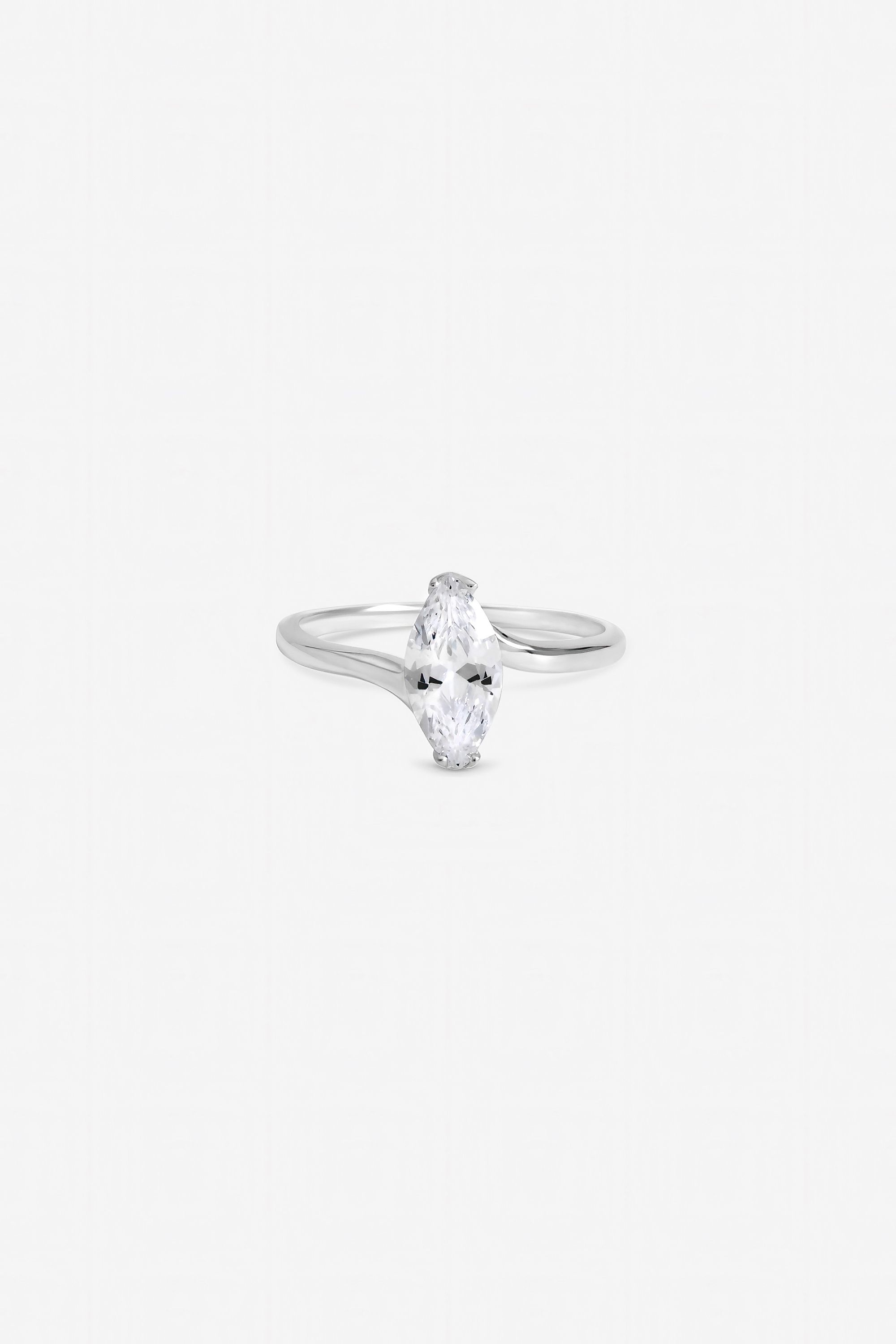 Inicio Sterling Silver Plated Cubic Zirconia Navette Engagement Ring - Gift Pouch