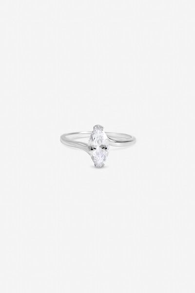 Inicio Sterling Silver Plated Cubic Zirconia Navette Engagement Ring - Gift Pouch
