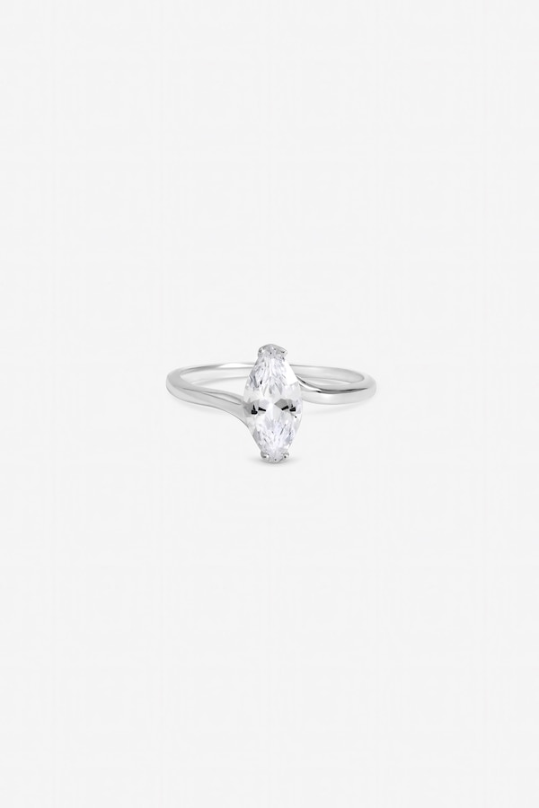 Inicio Sterling Silver Plated Cubic Zirconia Navette Engagement Ring - Gift Pouch