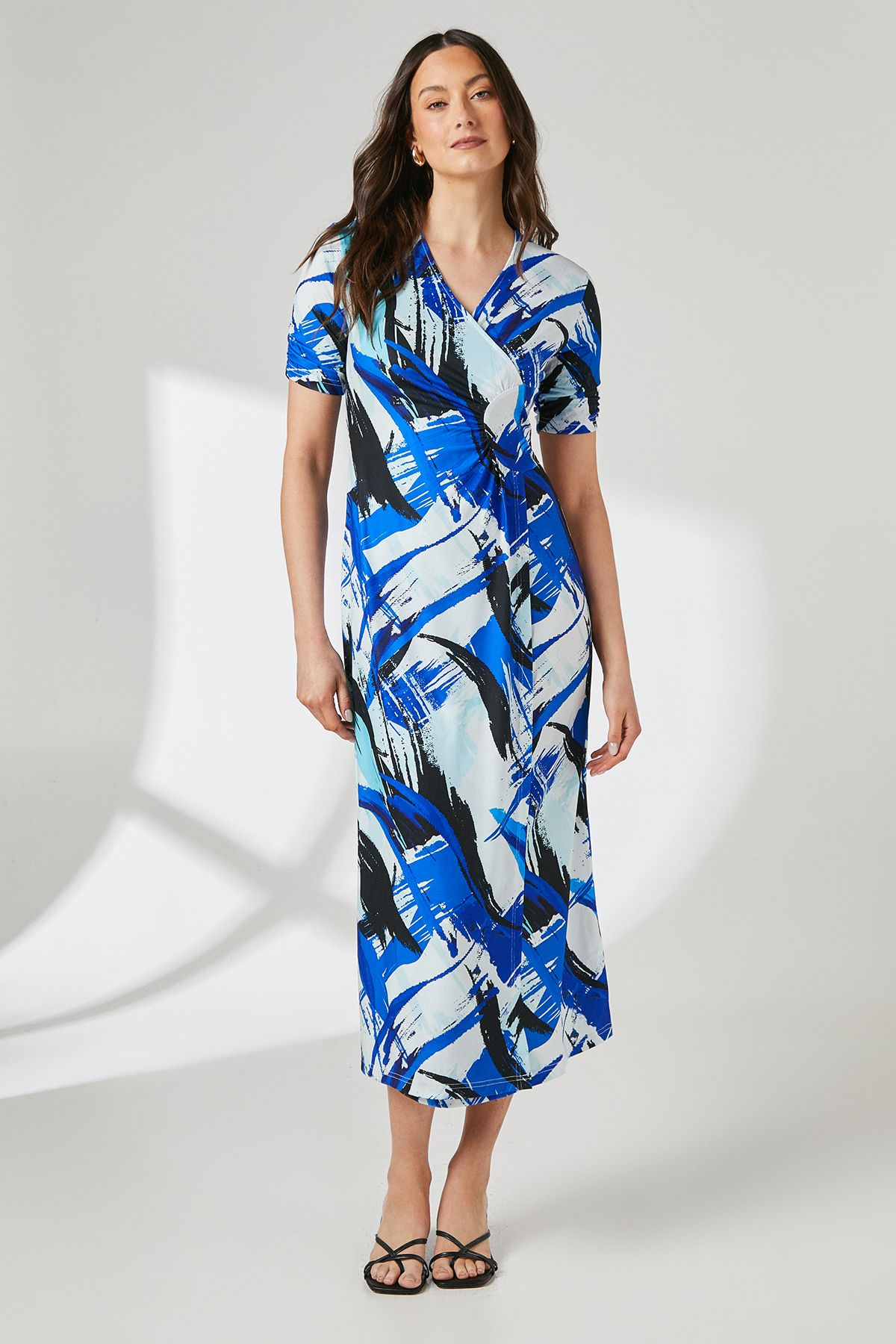 Principles Abstract Print Wrap Jersey Midi Dress Blue