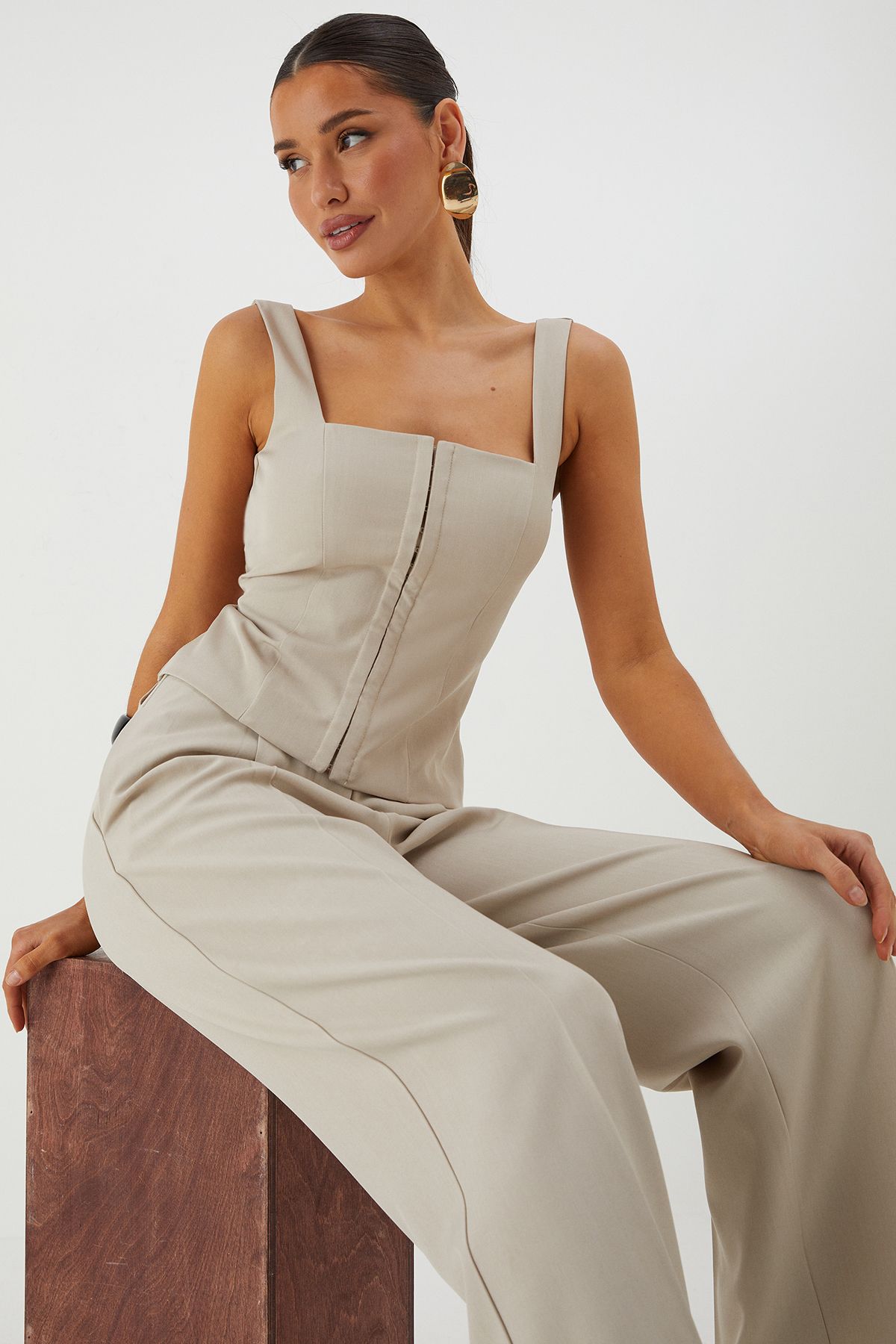 MissPap Tailored Square Neck Corset Top Stone image 4